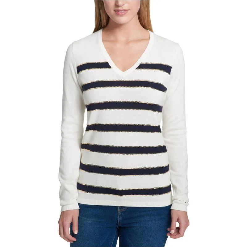 Tommy Hilfiger Womens Sequin-Stripe Pullover Sweater, White, XX-Large