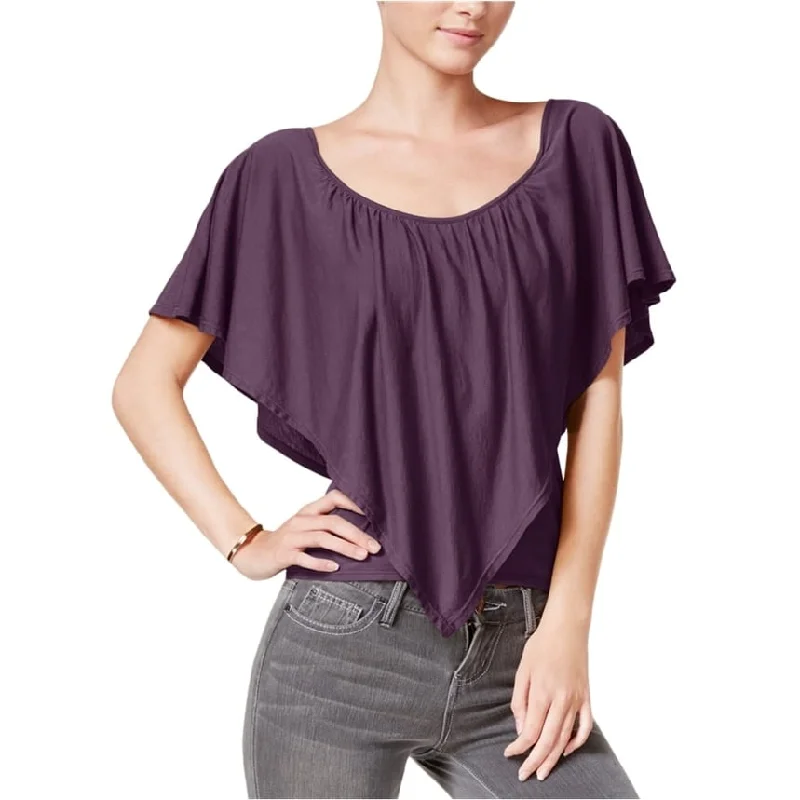 Chelsea Sky Womens Asymmetrical Flounce Pullover Blouse, Purple, Small