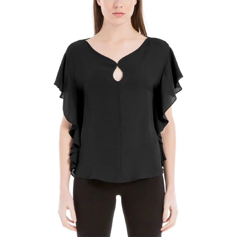 Max Studio London Womens Flutter Sleeve Keyhole Pullover Blouse, Black, Small