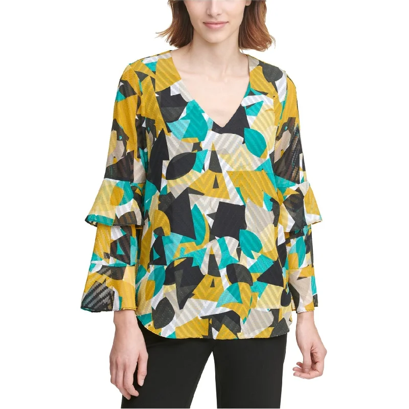 Calvin Klein Womens Abstract Pullover Blouse, Multicoloured, X-Small