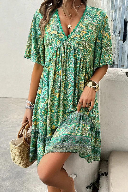 Fashion V Neck Printed Casual Dress