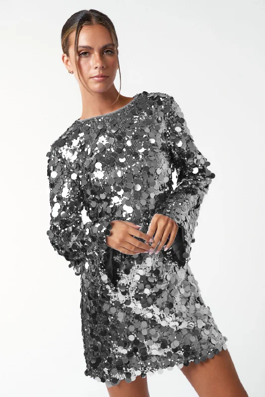 Short Sequin Bell Long Sleeve Mini Dress Sale