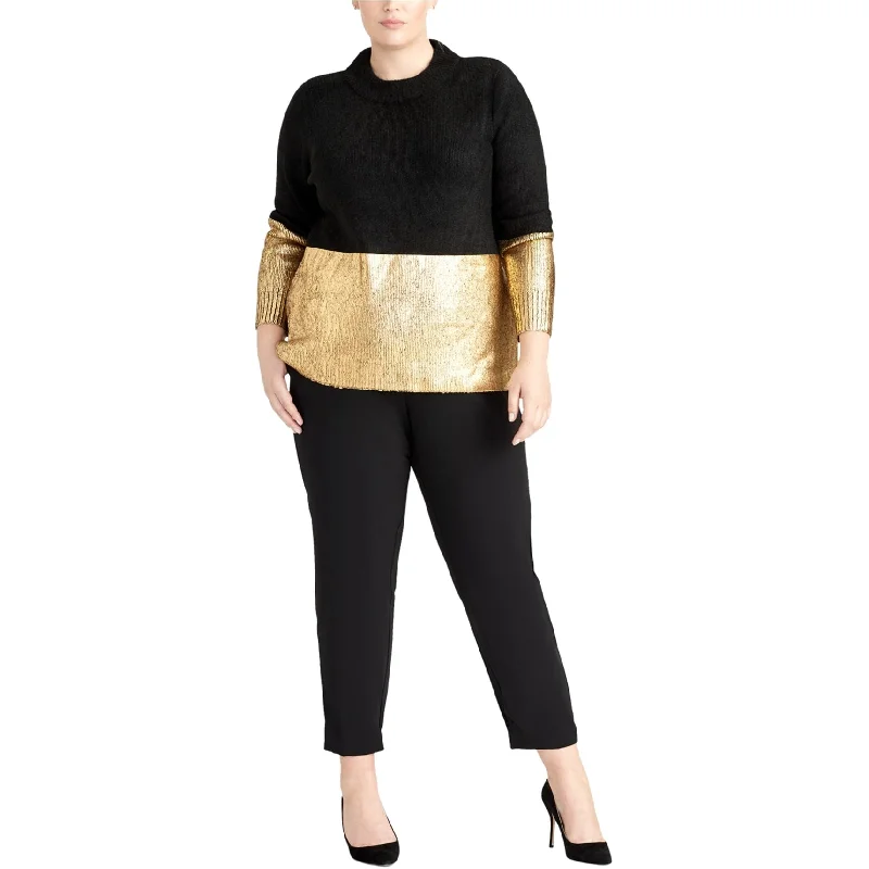 Rachel Roy Womens Gwen Foil Pullover Sweater, Black, 1X