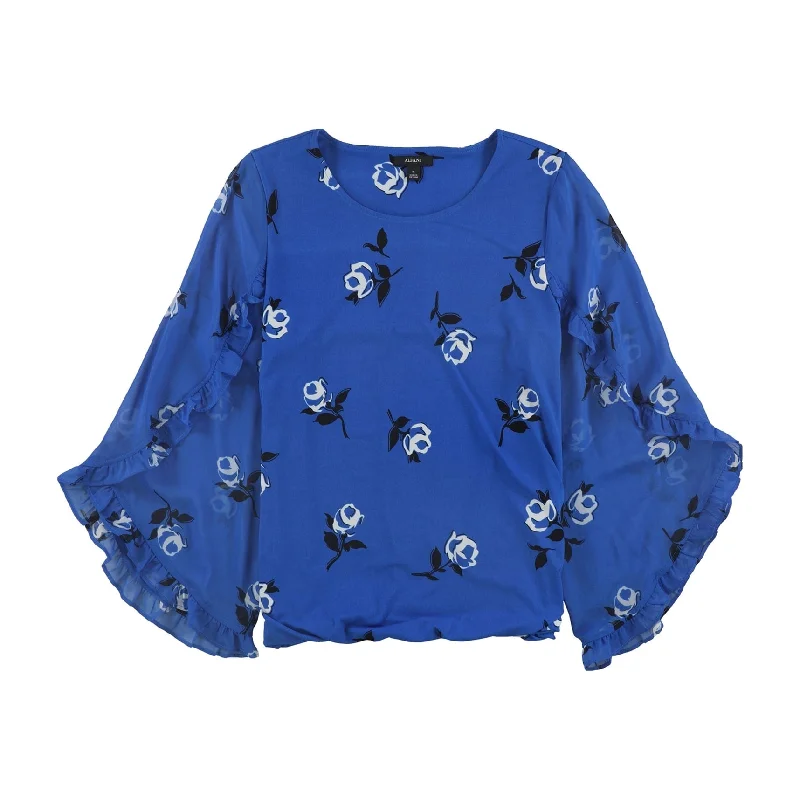 Alfani Womens Ruffle Sleeve Pullover Blouse, Blue, Small