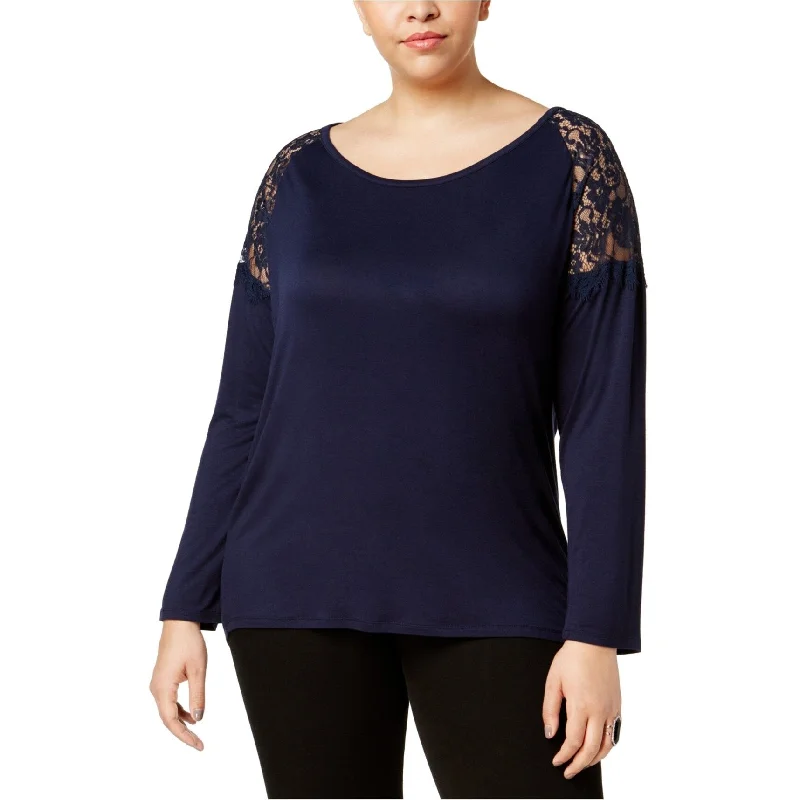 Love Scarlett Womens Illusion Shoulder Pullover Blouse, Blue, 1X