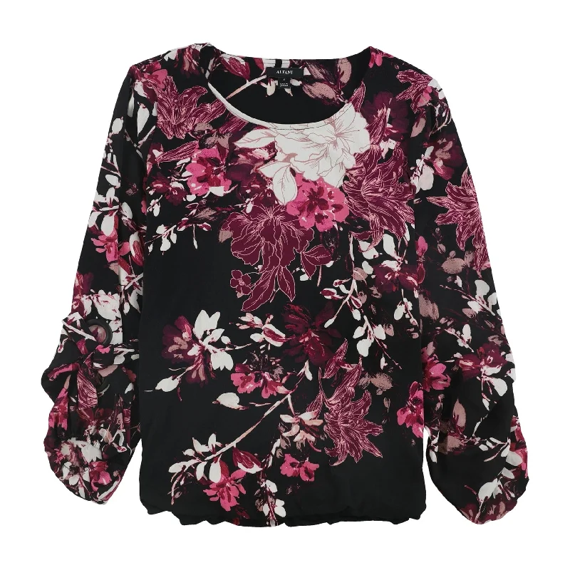 Alfani Womens Floral Pullover Blouse, Black, Small