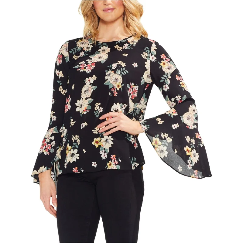 Vince Camuto Womens Floral Story Pullover Blouse, Black, Small