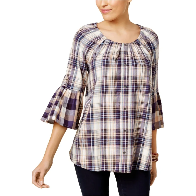 Style & Co. Womens Multi Plaid Pullover Blouse, Purple, X-Small