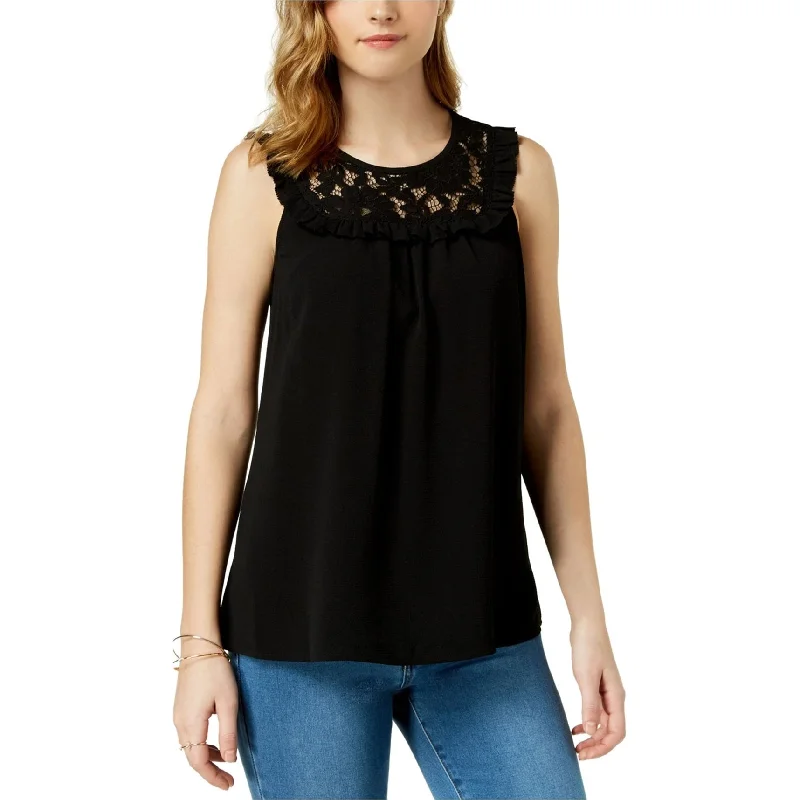 Maison Jules Womens Ruffle Lace Pullover Blouse