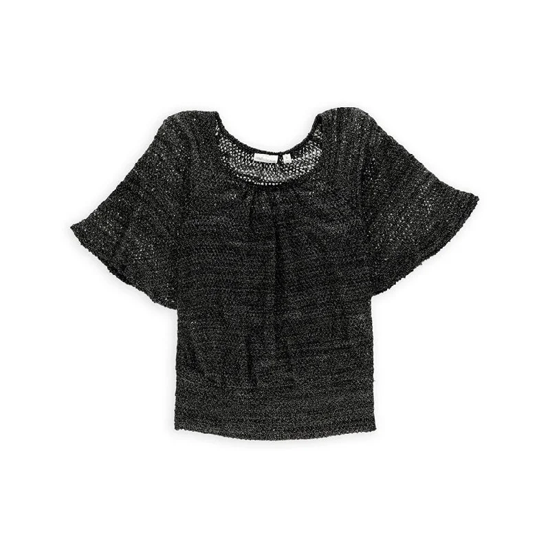 John Paul Richard Womens Metallic 2 Fer Pullover Blouse, Black, Small