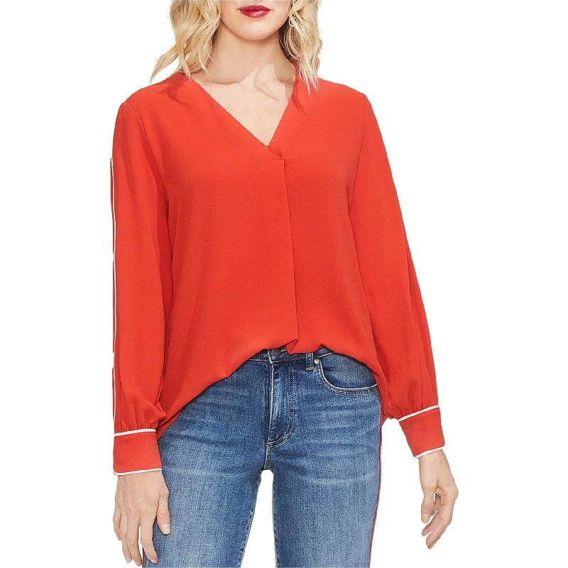 Vince Camuto Womens Piped Pullover Blouse, Orange, Large