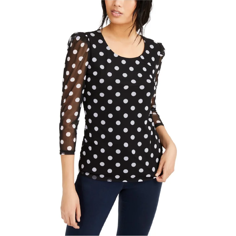 I-N-C Womens Polka-Dot Sheer-Sleeve Pullover Blouse, Black, Small