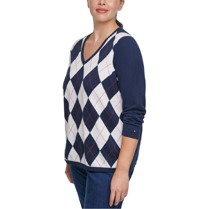 Tommy Hilfiger Womens Argyle Pullover Sweater, Blue, 0X