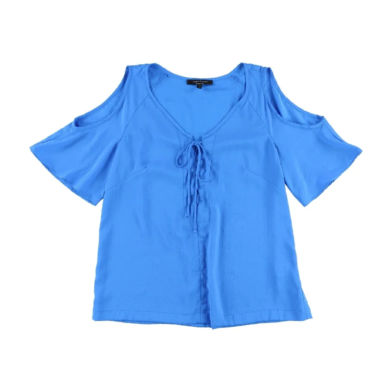 Nanette Lepore Womens Cold Shoulder Pullover Blouse, Blue, Small