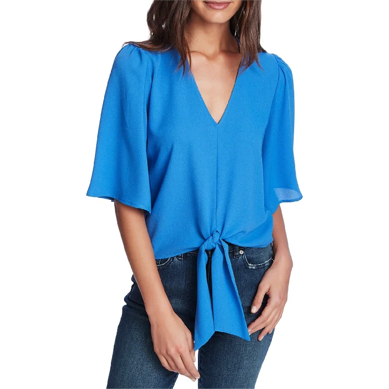 1.STATE Womens Flounce-Sleeve Tie-Front Pullover Blouse, Blue, Small