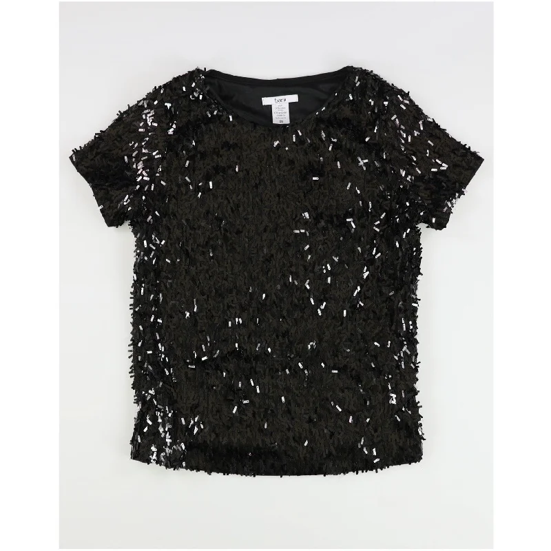 Bar Iii Womens Sequined Mesh Pullover Blouse