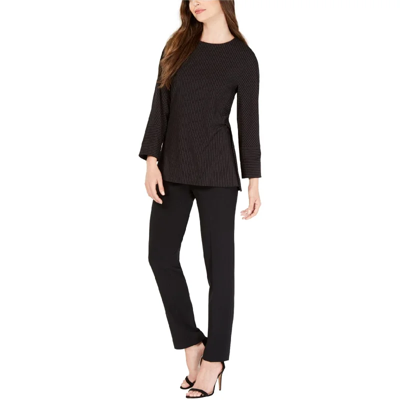 Anne Klein Womens Pinstripe Pullover Blouse, Black, 12