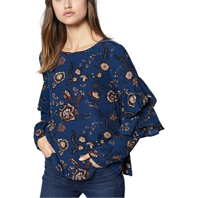 Sanctuary Clothing Womens Tiered Sleeve Pullover Blouse, Blue, Medium