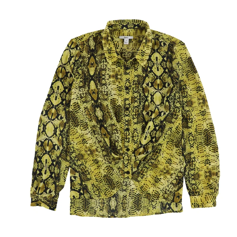 bar III Womens High Low Snake Print Pullover Blouse, Yellow, Small