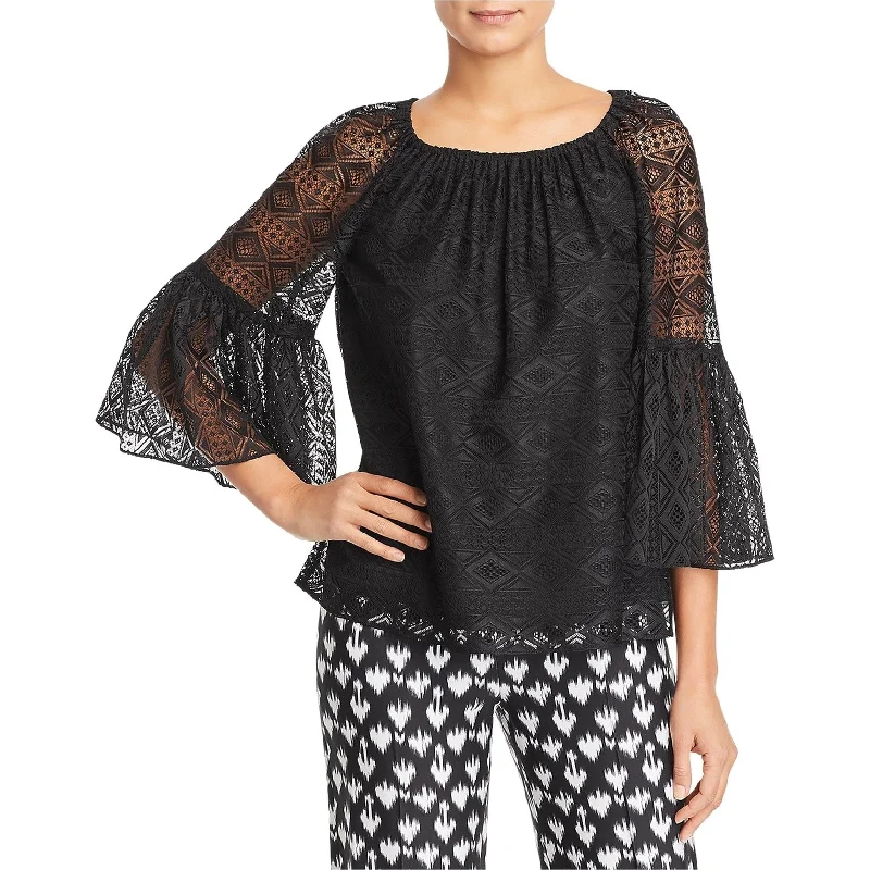 Le Gali Womens Lace Bell-Sleeve Pullover Blouse, Black, X-Small