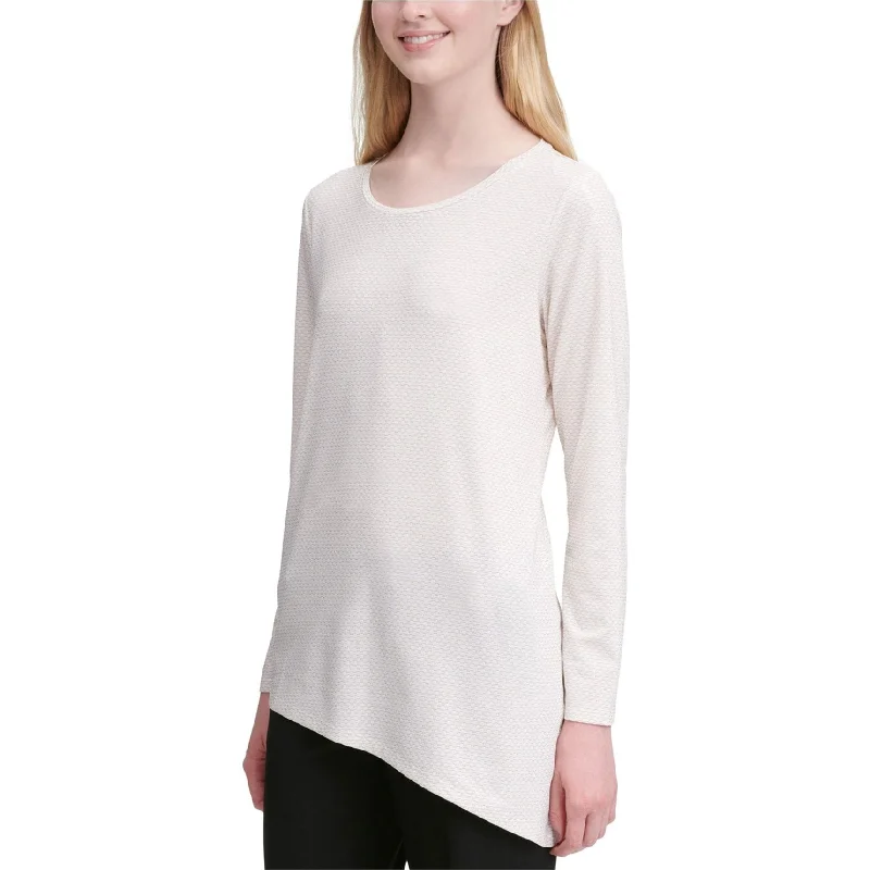 Calvin Klein Womens Textured Asymmetrical Pullover Blouse, White, Large