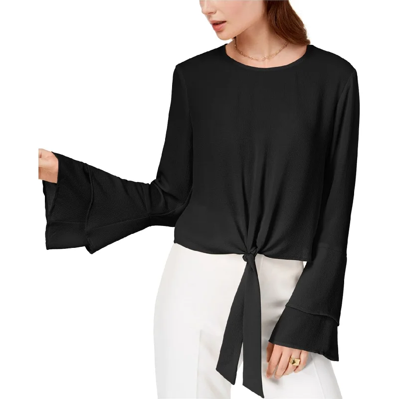 Self E Womens Tie Front Bell Sleeve Pullover Blouse, Black, Small