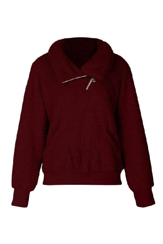 Sarah Asymmetrical Half-Zip Sherpa Pullover