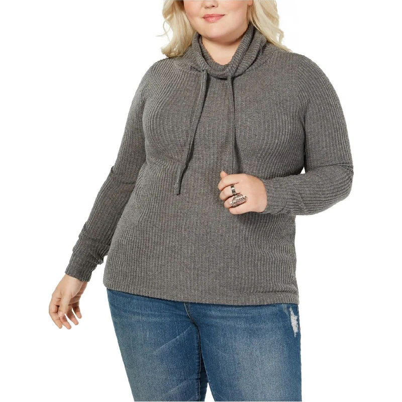 Planet Gold Womens Cowl Pullover Sweater, Grey, 3X