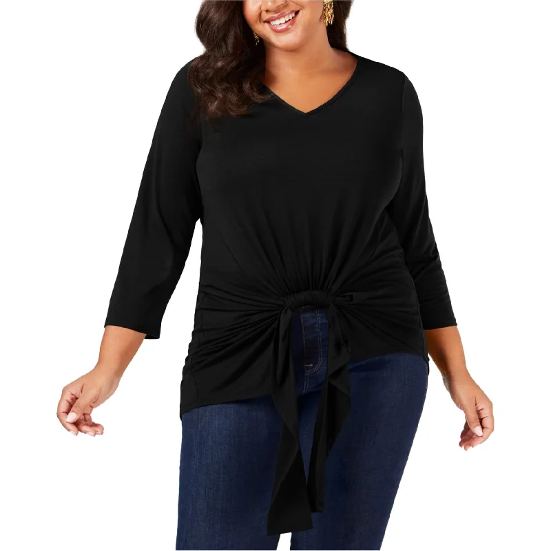 NY Collection Womens Gathered Front Pullover Blouse, Black, 2X