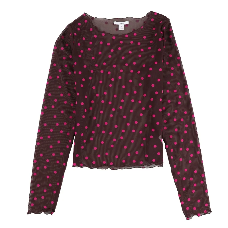 Bar Iii Womens Polka-Dot Mesh Pullover Blouse