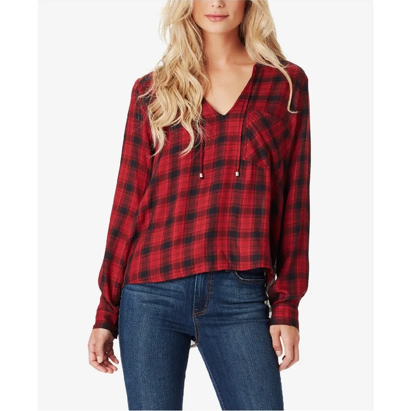 Jessica Simpson Womens Mixed Plaid Pullover Blouse, Red, Small