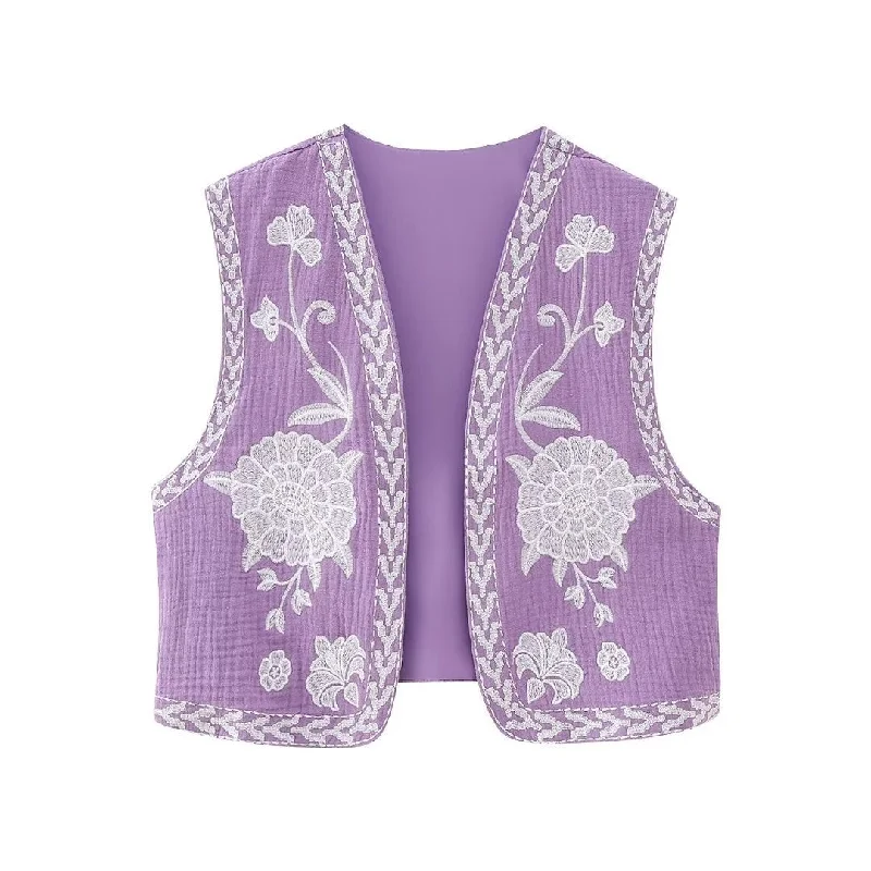 Lavender Blooms Boho Floral Embroidered Vest