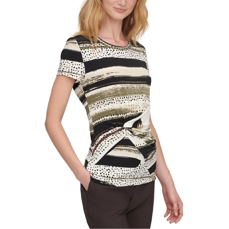 DKNY Womens Printed Knot-Front Pullover Blouse, Multicoloured, Small