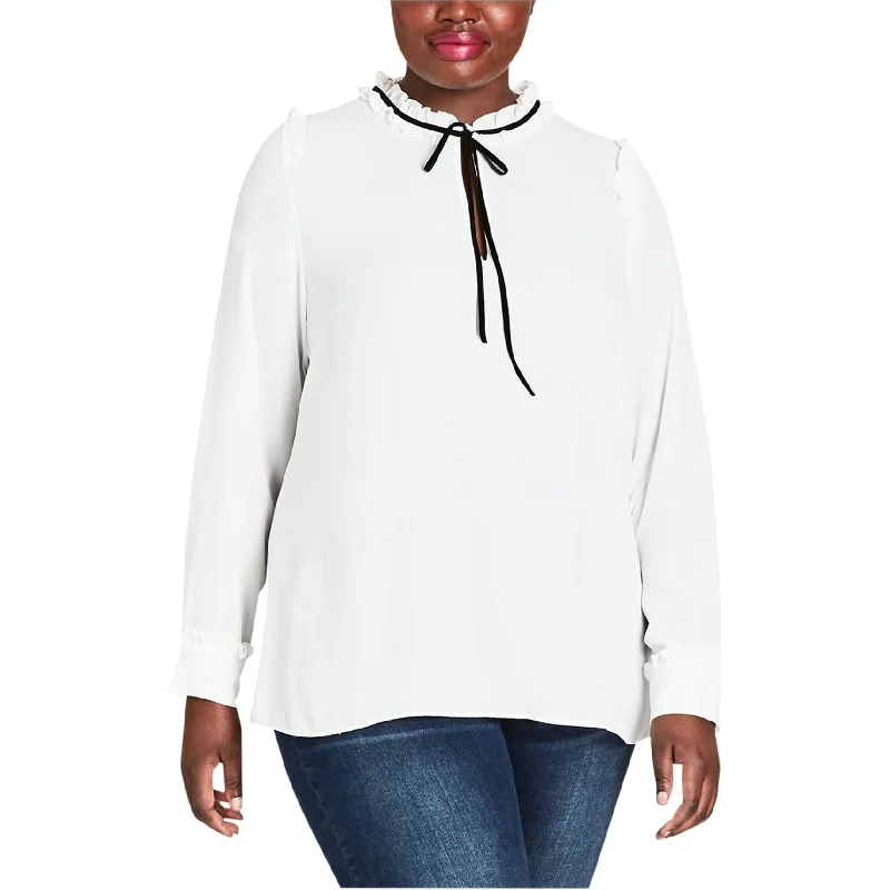 City Chic Womens Ruffle-Collar Pullover Blouse, White, M/18W