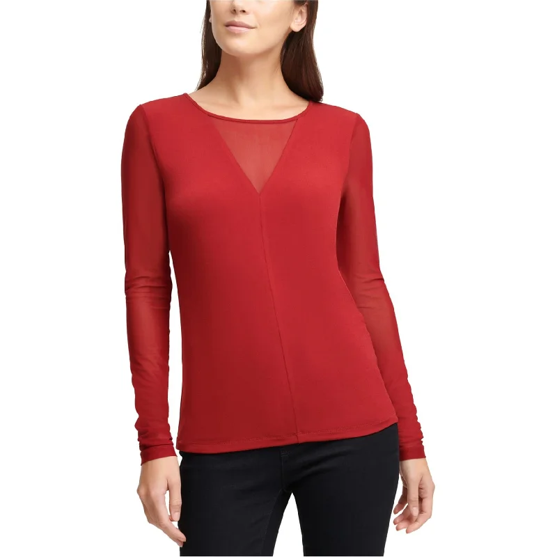 DKNY Womens Mesh Pullover Blouse, Red, X-Small