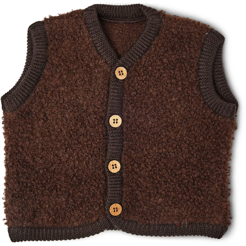 Smallstuff Brown Vest Bouclé Merino Wool With Buttons