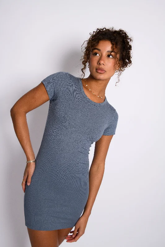 Baby Tee Dress Ribbed - Denim