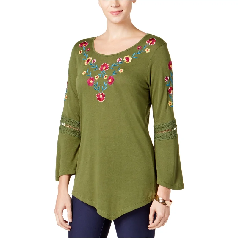 Ny Collection Womens Lace Bell Sleeve Pullover Blouse