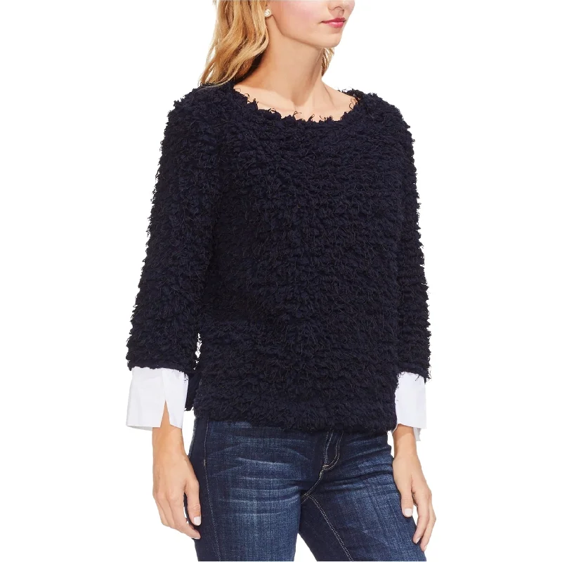 Vince Camuto Womens Popcorn Knit Pullover Blouse, Blue, Large