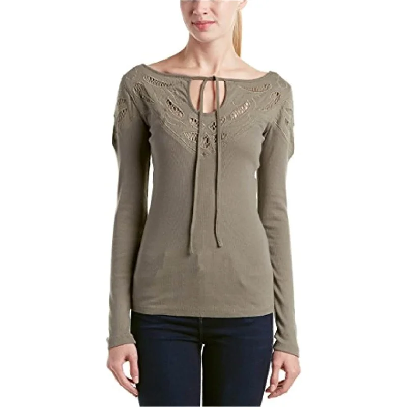 Free People Womens Crochet Pullover Blouse, Grey, Medium