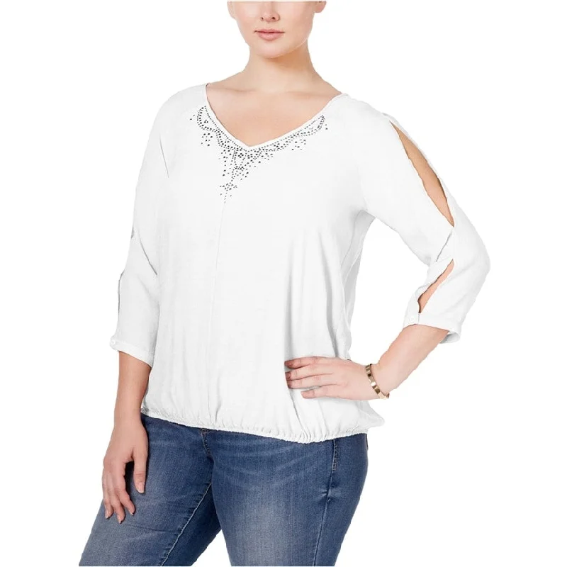 JM Collection Womens Cold-Shoulder Pullover Blouse, White, 3XL