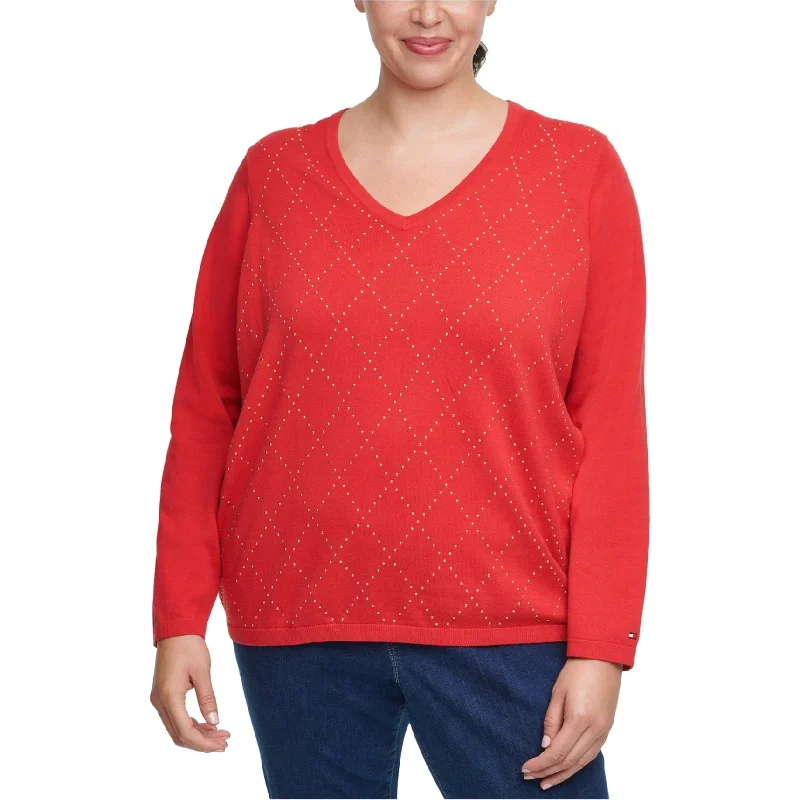 Tommy Hilfiger Womens Argyle Pullover Sweater, Red, 3X