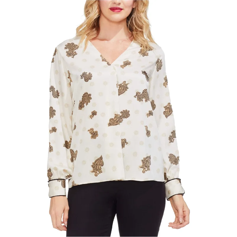 Vince Camuto Womens Printed Pullover Blouse, Off-White, Medium