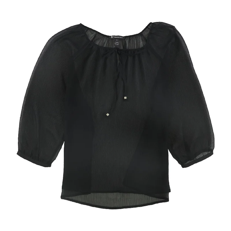 I-N-C Womens Sheer Pullover Blouse, Black, Medium