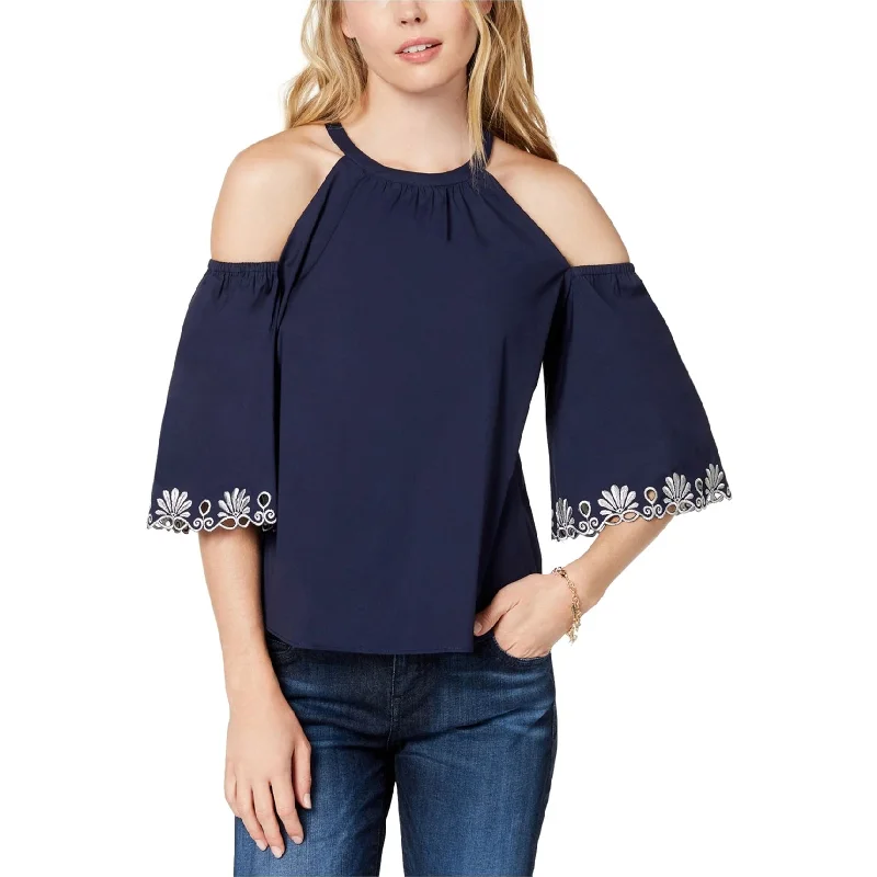 maison Jules Womens Cold Shoulder Eyelet Pullover Blouse, Blue, X-Small