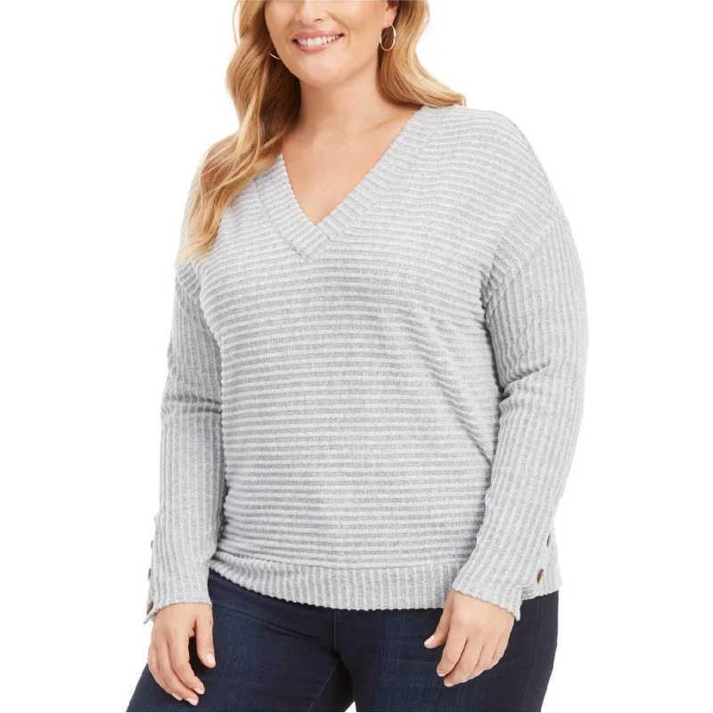 Belldini Womens Textured Stripe Pullover Sweater, Grey, 3X