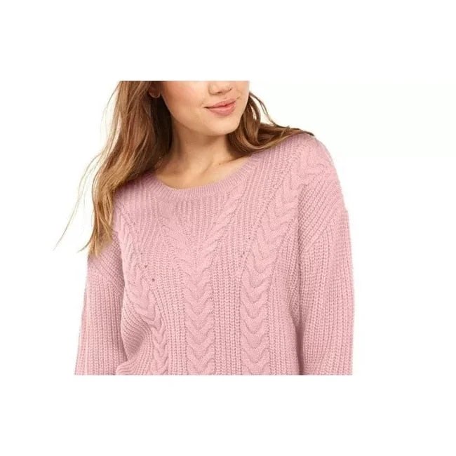 Crave Fame Women's Lace-Up Back Cable Sweater Pink Size Small