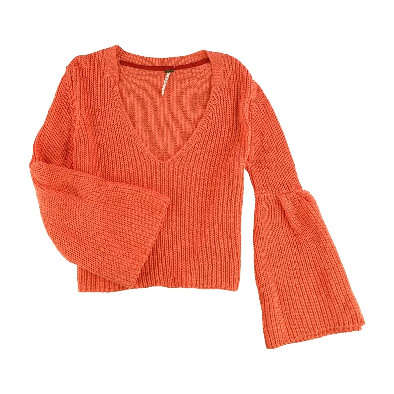 Free People Womens Damsel Knit Sweater, Orange, Small