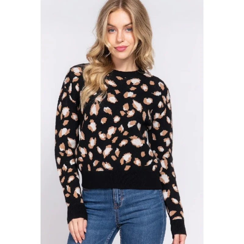 Long Slv Animal Jacquard Sweater