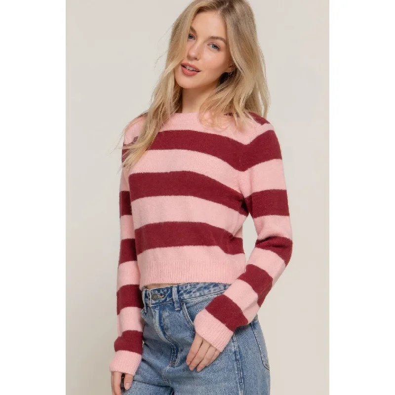 Long Slv Crew Neck Stripe Sweater